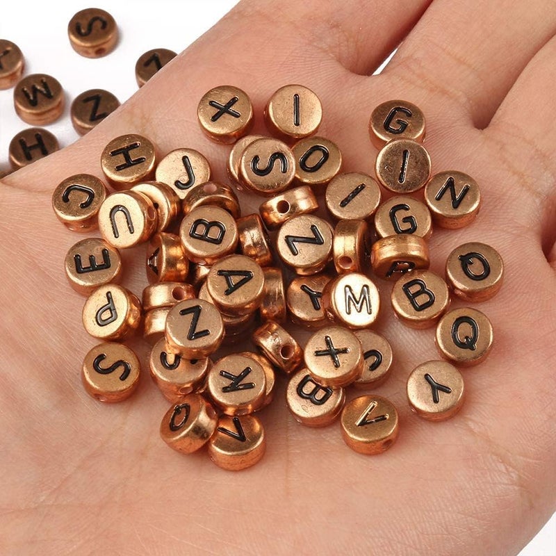 Looconi Amaney 600Pcs 7x4mm Rose Gold Round Acrylic Letter Beads Alphabet Letter Beads for Jewelry Making Bracelets Necklaces Key Chains - Image 2